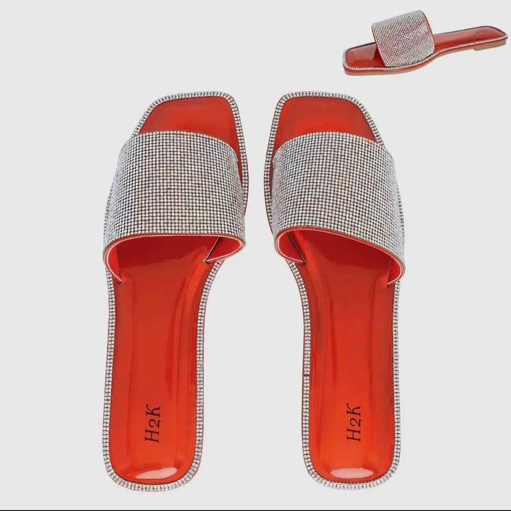 Women's Red and Silver Slide Sandals